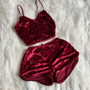 Velvet wine red sleep set